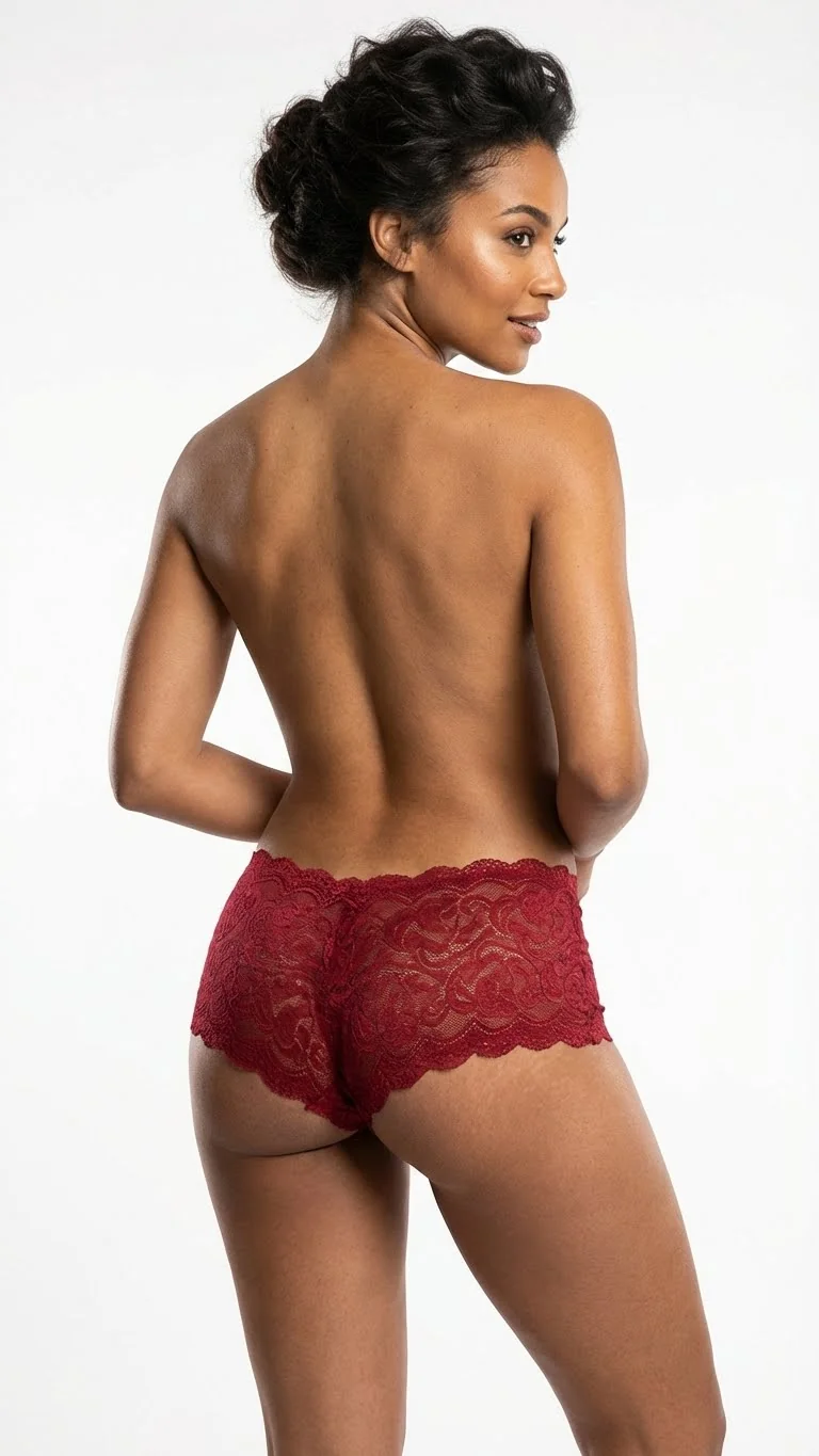 LunaIntim Bordo Tam Dantel Kadın Boxer Floral Desenli Şık Külot - Floral Desen Detay